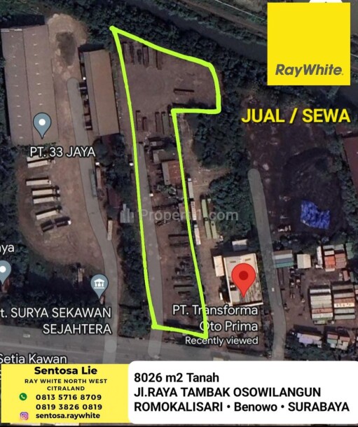 Disewakan Tanah Luas 8026 m2 di Jl. Raya Tambak Osowilangun, Romokalisari, Benowo, Surabaya-1