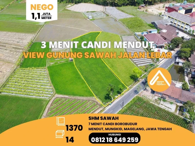 Jual Tanah 3 Menit Candi Mendut Dekat Borobudur View Gunung Sawah-1